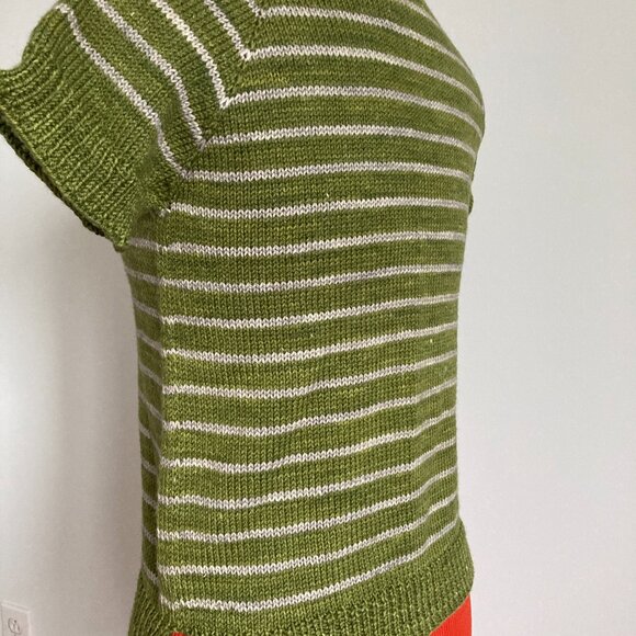 Tee Green & Grey Stripes Hand knit Small - Picture 5 of 10